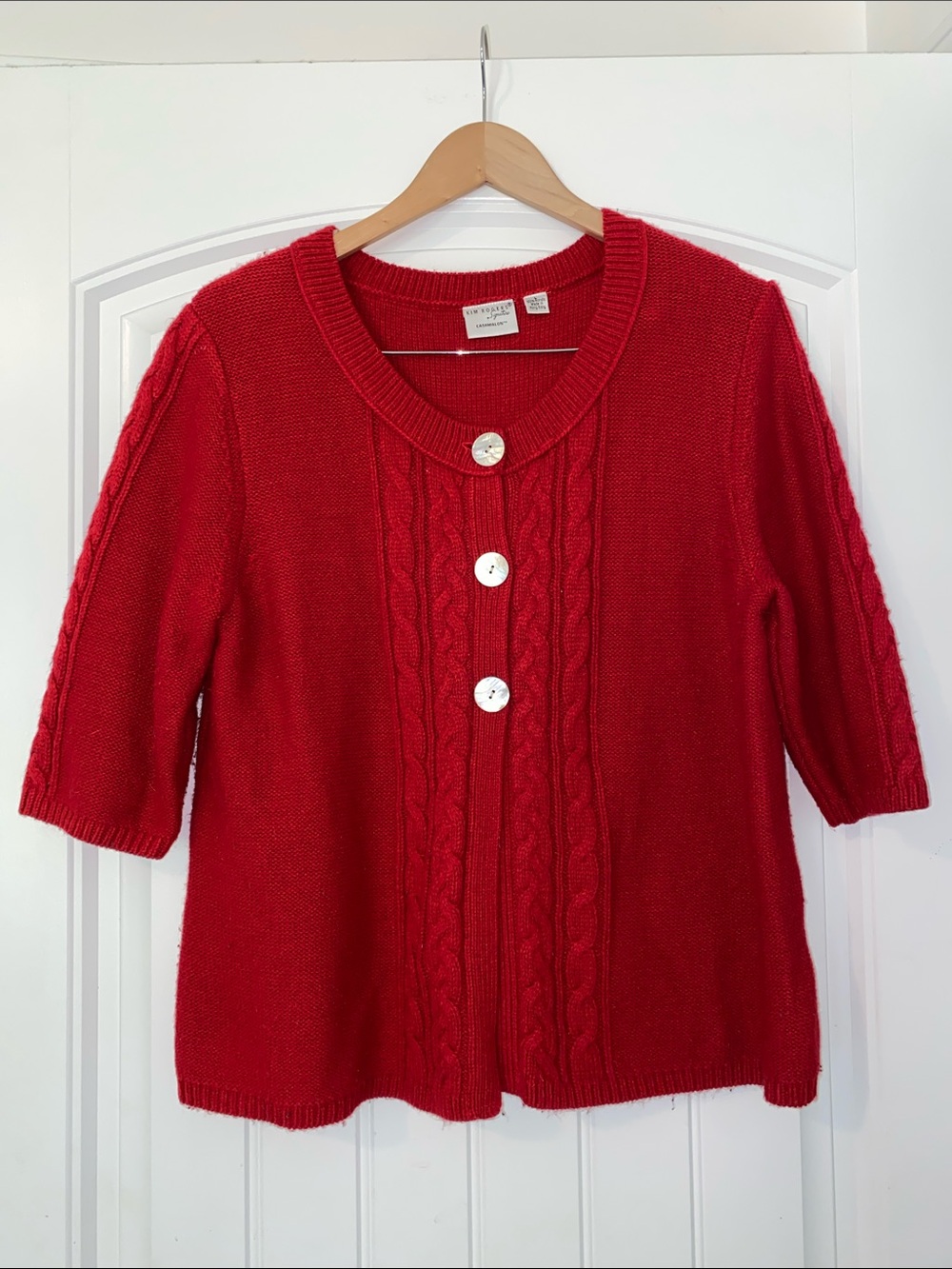 Kim Rogers Red Short-Sleeve Cable-Front Cardigan size Large